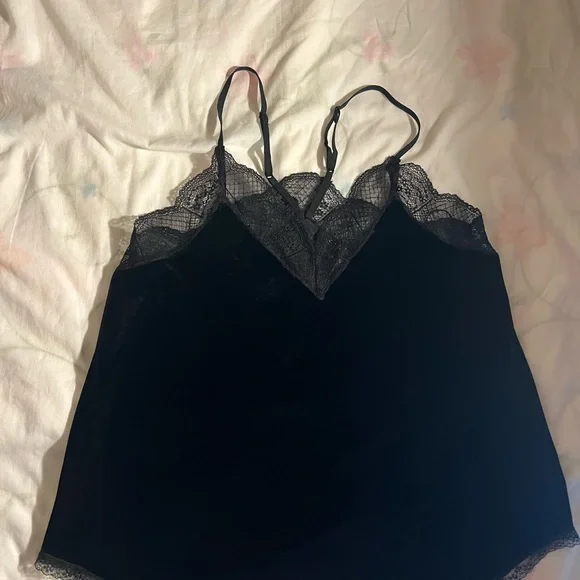 1.STATE Black Lace-Trim Velvet Cami - Picture 1 of 3